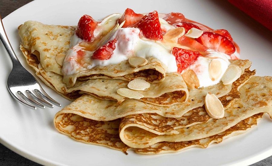 Strawberry, Toasted Almond and Caramel Pancakes 