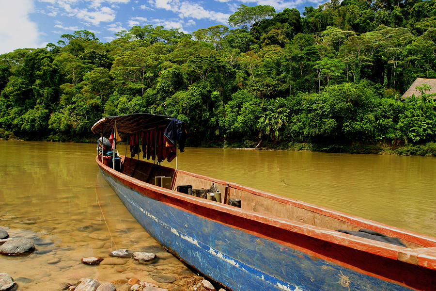 Local transportation in the Amazon Rainforest region of Ecuador on the Napo River.